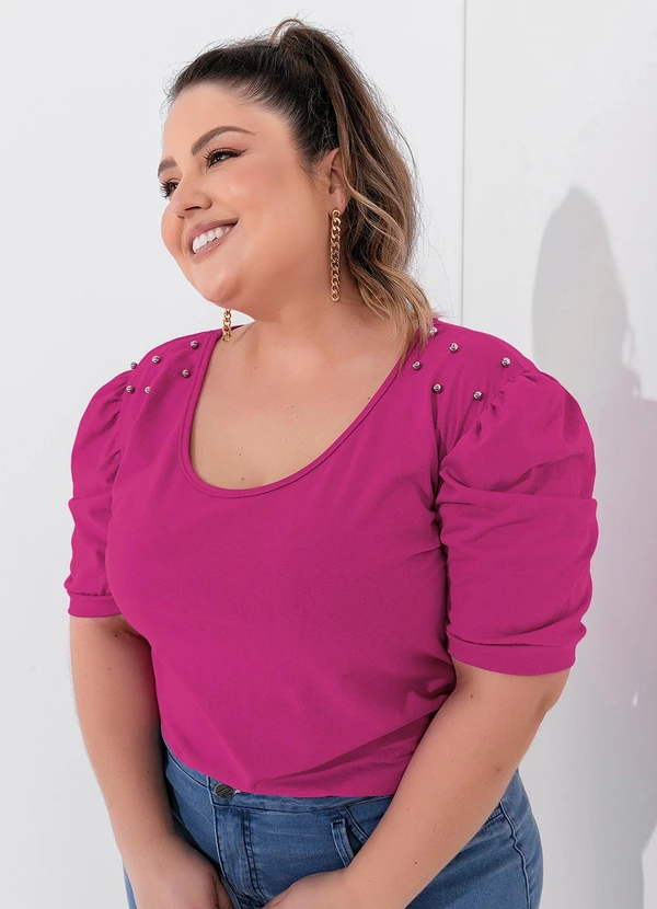 Marguerite - Blusa Pink com Apliques de Metal Plus Size 2