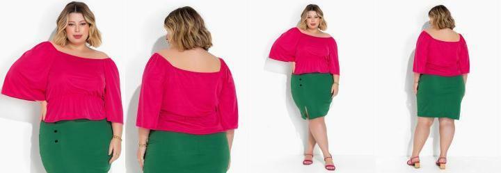 Blusa Pink com Mangas Amplas Plus Size