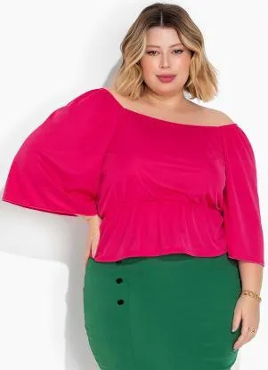 Marguerite - Blusa Pink com Mangas Amplas Plus Size - MARGUERITE