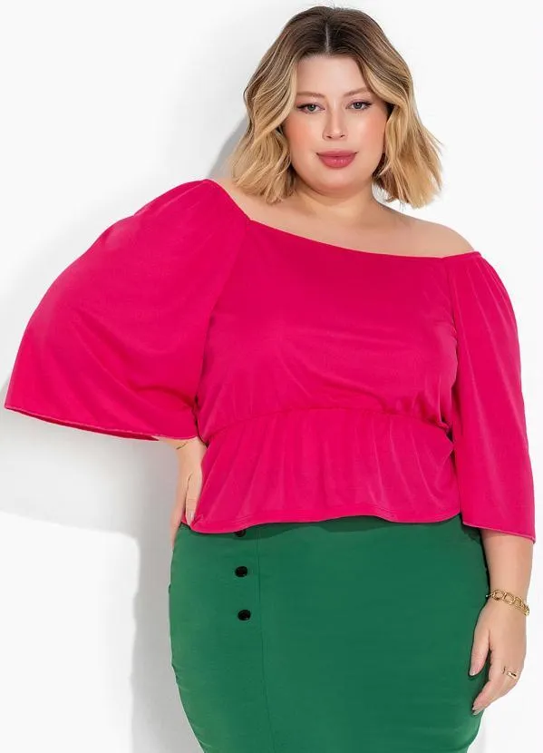 Marguerite - Blusa Pink com Mangas Amplas Plus Size