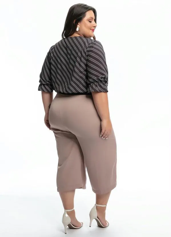 Queima Estoque - Blusa Plus Size Listras Cinzas com Amarração 2