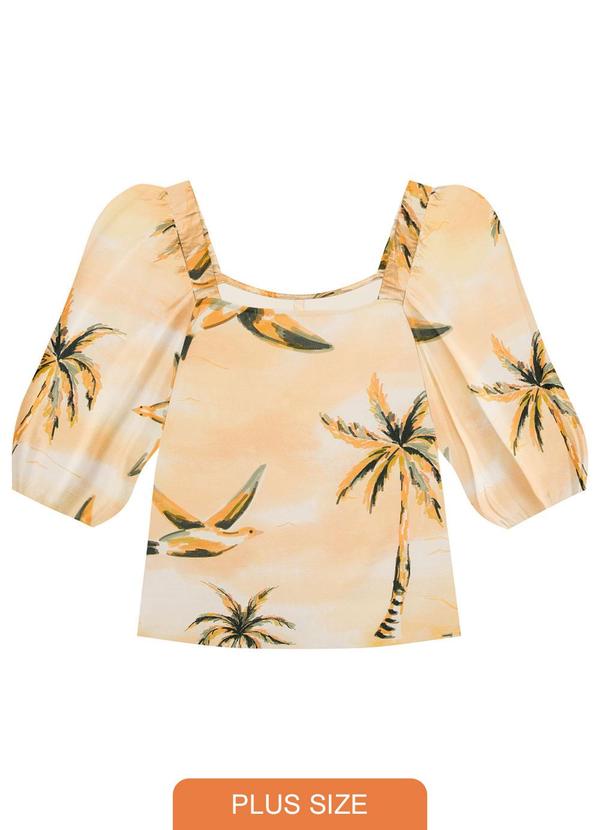 Lunender Mais Mulher - Blusa Plus Size Manga 3/4 Laranja