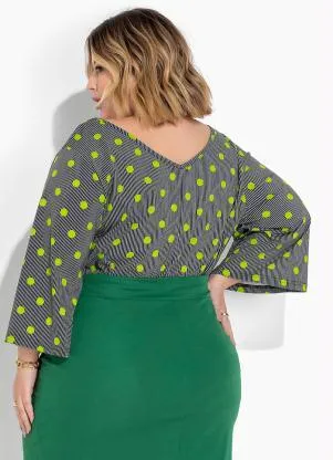 Marguerite - Blusa Poá e Listras com Mangas Amplas Plus Size - MARGUERITE