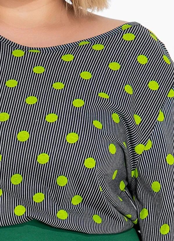 Marguerite - Blusa Poá e Listras com Mangas Amplas Plus Size 3
