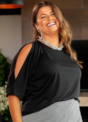 Marguerite - Blusa Preta em Malha com Ombros Vazados - MARGUERITE