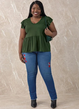 Marguerite - Blusa Verde com Peplum Plus Size - MARGUERITE