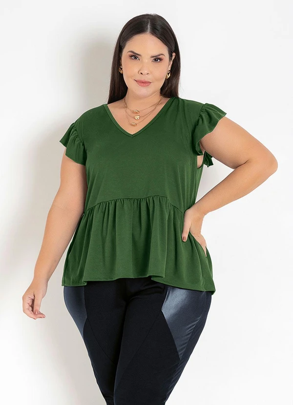 Marguerite - Blusa Verde com Peplum Plus Size 3