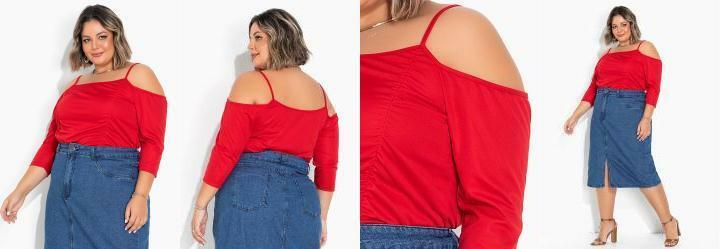 Blusa Vermelha com Franzidos Plus Size