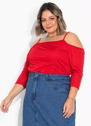 Marguerite - Blusa Vermelha com Franzidos Plus Size - MARGUERITE