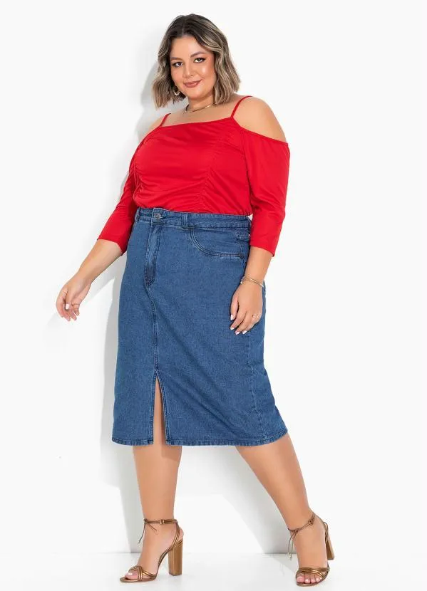 Marguerite - Blusa Vermelha com Franzidos Plus Size 2