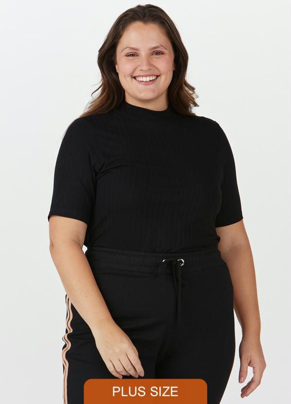 Malwee Plus - Blusa Viscose Canelada Plus Size Preto