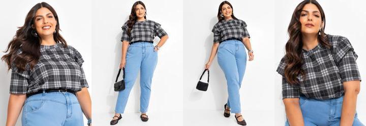 Blusa Xadrez Cinza em Malha