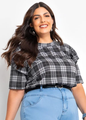 Marguerite - Blusa Xadrez Cinza em Malha - MARGUERITE