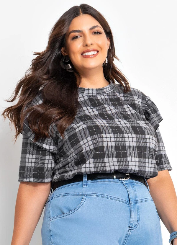 Marguerite - Blusa Xadrez Cinza em Malha