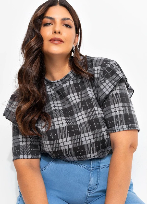 Marguerite - Blusa Xadrez Cinza em Malha 2