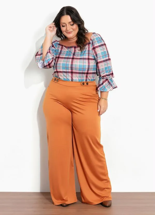 Marguerite - Blusa Xadrez Marrom com Babado Plus Size 4