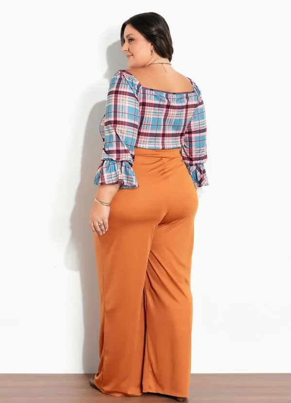 Marguerite - Blusa Xadrez Marrom com Babado Plus Size 5