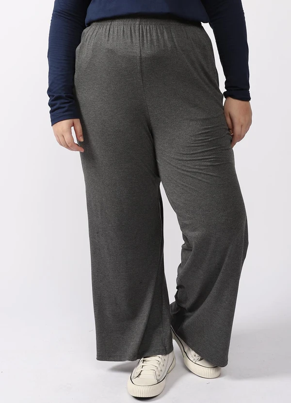 Basicamente - Calça Wide Viscose Plus Feminina Mescla Escuro