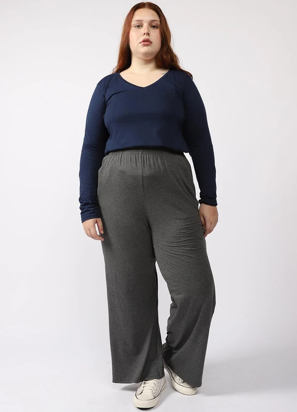 Basicamente - Calça Wide Viscose Plus Feminina Mescla Escuro 2