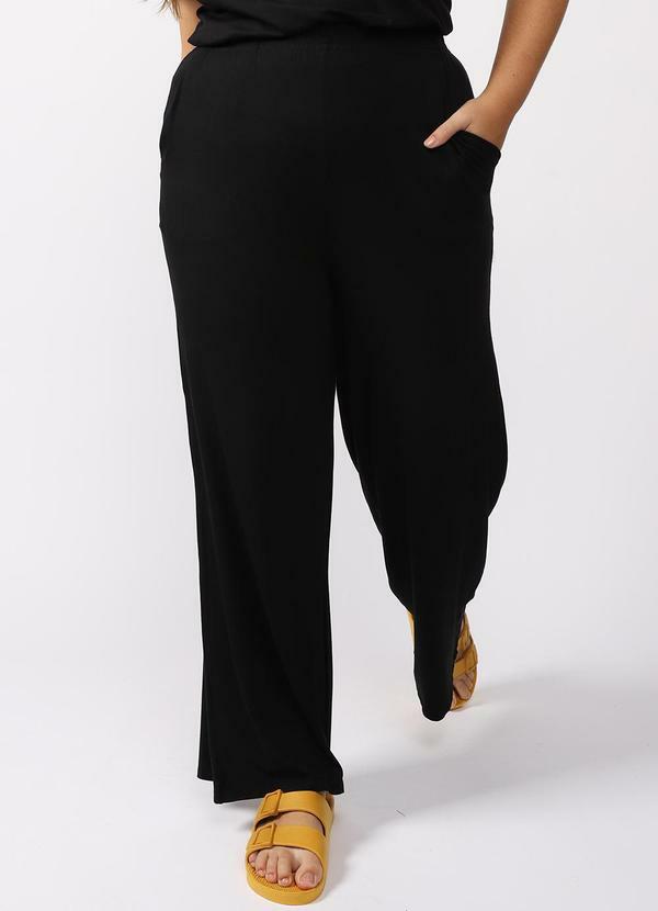 Basicamente - Calça Wide Viscose Plus Feminina Preto