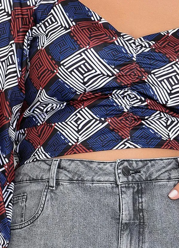 Marguerite - Cropped Geométrico Azul com Elástico Plus Size 3