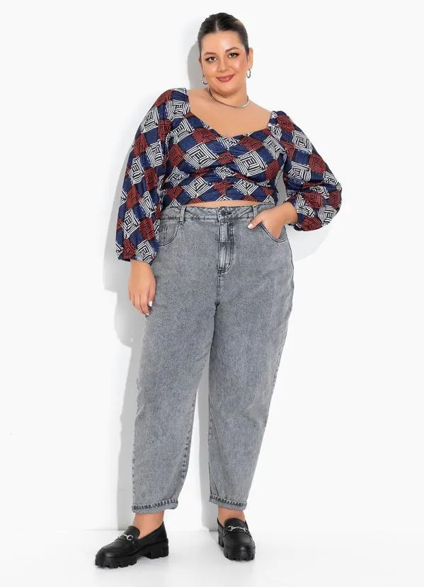 Marguerite - Cropped Geométrico Azul com Elástico Plus Size 2