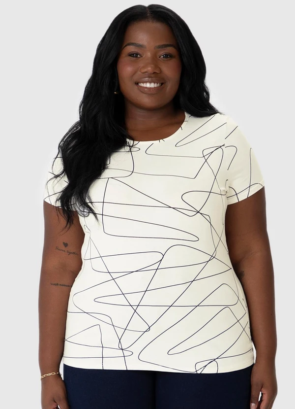 Malwee - Blusa Abstrata em Malha Plus Bege