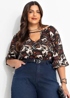 Marguerite - Blusa Abstrato em Malha de Viscose - MARGUERITE