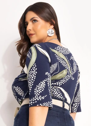 Marguerite - Blusa Abstrato Marinho em Malha de Viscose - MARGUERITE