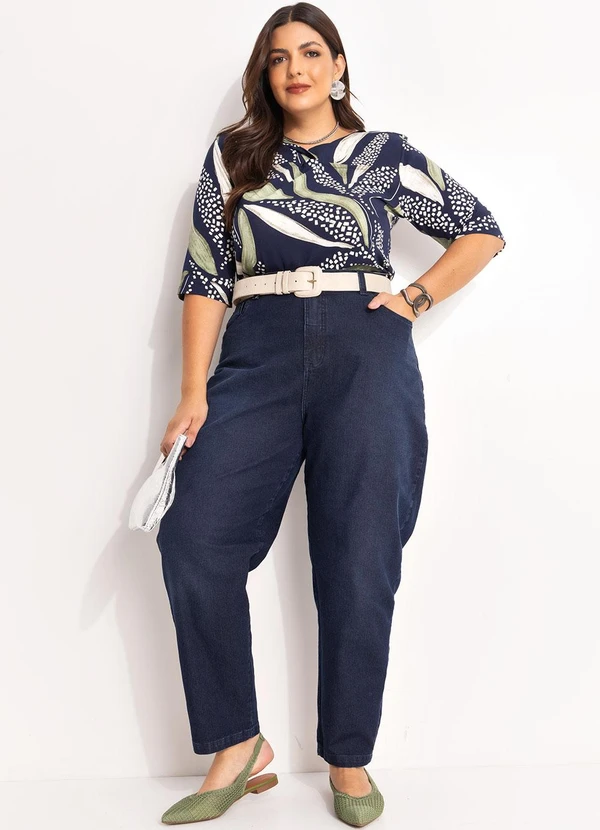 Marguerite - Blusa Abstrato Marinho em Malha de Viscose 3