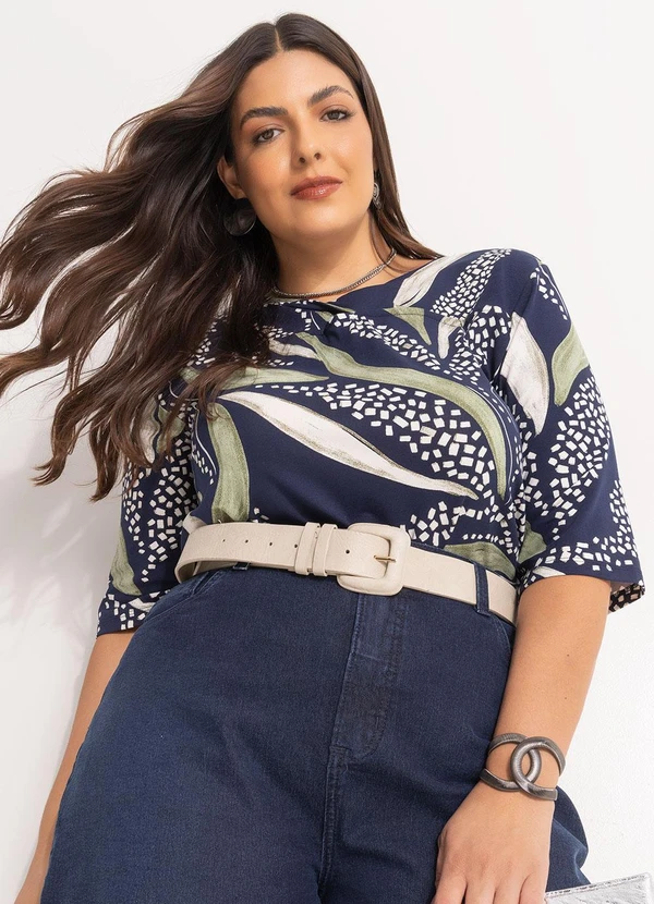 Marguerite - Blusa Abstrato Marinho em Malha de Viscose 2