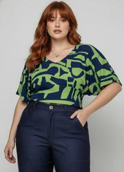 Blusa Abstrato Verde em Canelado
