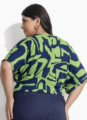Marguerite - Blusa Abstrato Verde em Canelado - MARGUERITE