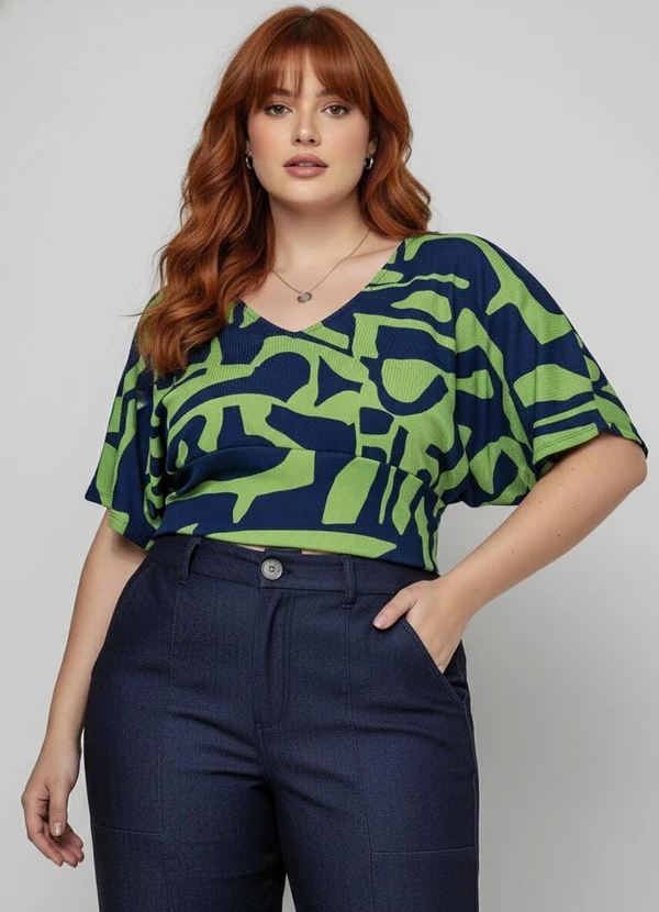 Marguerite - Blusa Abstrato Verde em Canelado
