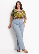 Blusa Abstrato Verde em Malha de Viscose com Elastano