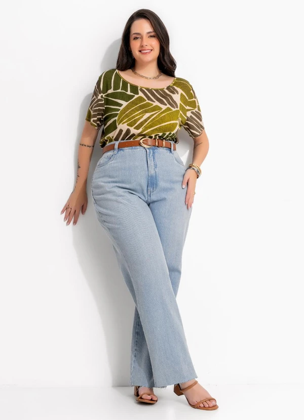 Marguerite - Blusa Abstrato Verde em Malha de Viscose com Elastano