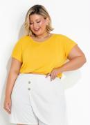 Blusa Amarela com Elstico na Barra Plus Size