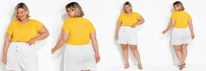 Blusa Amarela com Elstico na Barra Plus Size