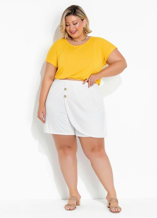 Outlet - Blusa Amarela com Elástico na Barra Plus Size 3