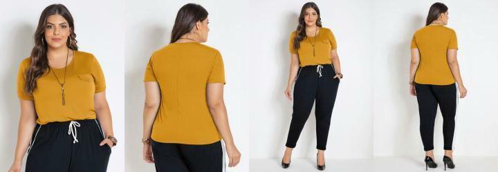 Blusa Amarela Plus Size com Lapela Decorativa