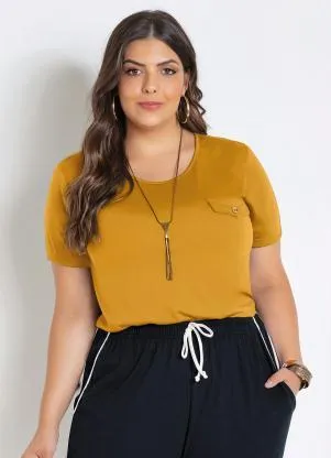 Marguerite - Blusa Amarela Plus Size com Lapela Decorativa - MARGUERITE