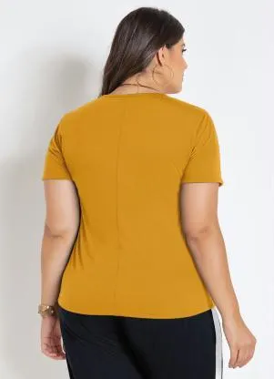 Marguerite - Blusa Amarela Plus Size com Lapela Decorativa - MARGUERITE