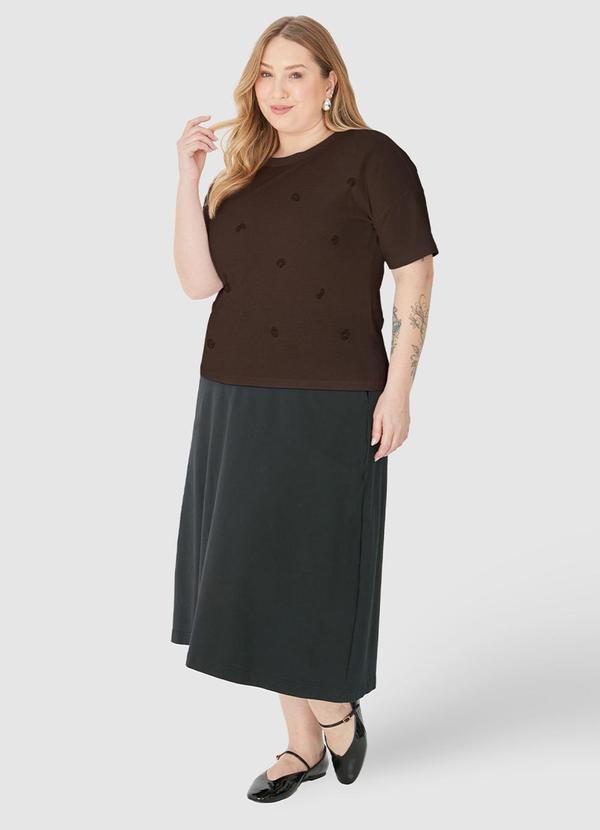 Malwee - Blusa Ampla Animal Print Bordado Marrom 1