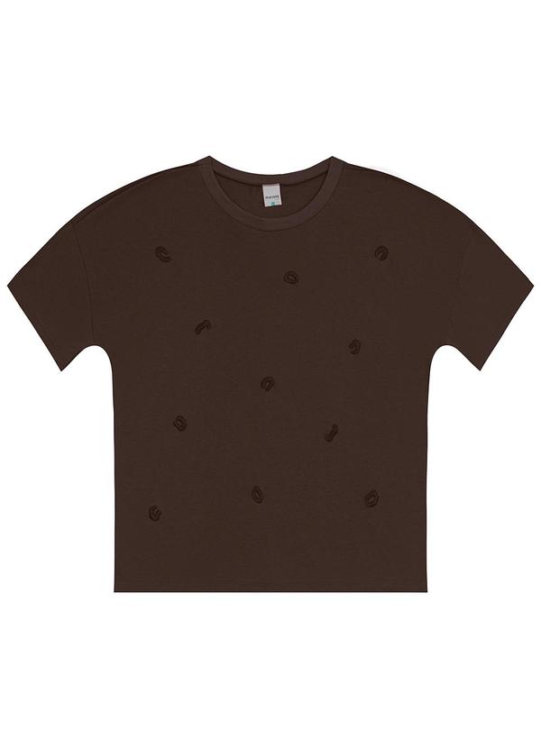 Malwee - Blusa Ampla Animal Print Bordado Marrom 5