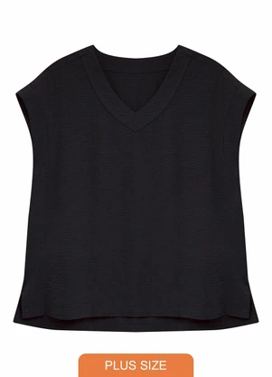 Malwee - Blusa Ampla Decote "V" Plus Preto - MALWEE