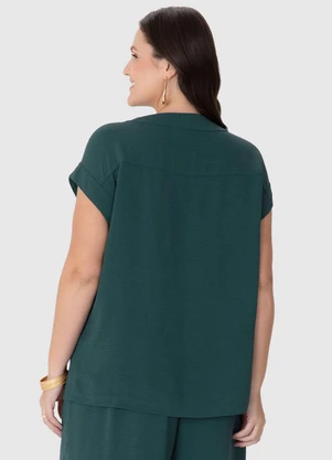 Malwee - Blusa Ampla Decote "V" Plus Verde Petróleo - MALWEE
