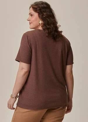 Malwee - Blusa Ampla em Malha Canelada Plus Marrom - MALWEE