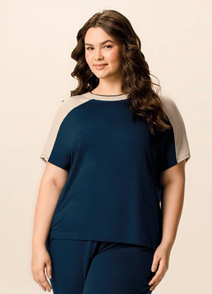 Malwee - Blusa Ampla em Moletinho Azul Marinho - MALWEE