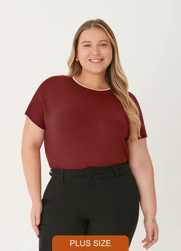 Malwee - Blusa Ampla em Moletinho Plus Bordô