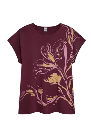 Malwee - Blusa Ampla Floral Meia Malha Plus Bordô - MALWEE